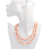 14k Yellow Gold Angel Skin Coral Beaded Necklace with Carved Barrel Accents