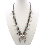 Vintage Navajo Silver Turquoise Squash Blossom Necklace