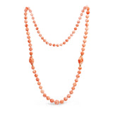 14k Yellow Gold Salmon Angel Skin Coral Beaded Necklace with Carved Accents