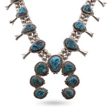 Vintage J.B.J. Navajo Turquoise Sterling Silver Squash Blossom Necklace