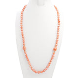14k Yellow Gold Salmon Angel Skin Coral Beaded Necklace with Carved Accents
