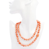 14k Yellow Gold Salmon Angel Skin Coral Beaded Necklace with Carved Accents