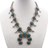 Vintage J.B.J. Navajo Turquoise Sterling Silver Squash Blossom Necklace