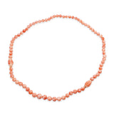 14k Yellow Gold Salmon Angel Skin Coral Beaded Necklace with Carved Accents