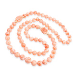 14k Yellow Gold Salmon Angel Skin Coral Beaded Necklace with Carved Accents