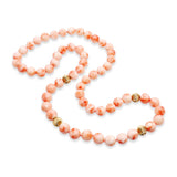 14k Yellow Gold Angel Skin Coral Beaded Strand Necklace