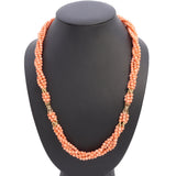 14k Yellow Gold Salmon Coral Multi-Strand Convertible Necklace & Bracelet Set