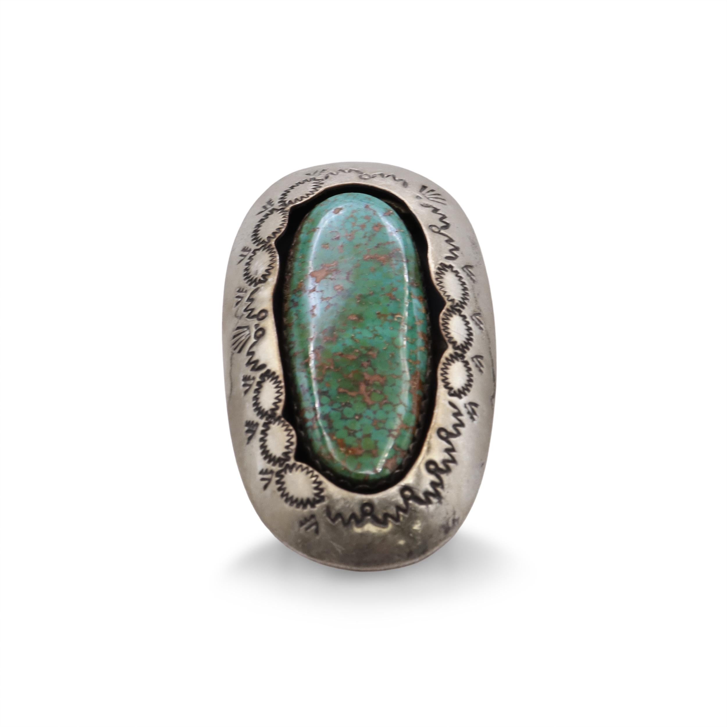 Vintage Teddy Goodluck Navajo Sterling Silver Turquoise Statement Ring