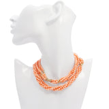 14k Yellow Gold Salmon Coral Multi-Strand Convertible Necklace & Bracelet Set