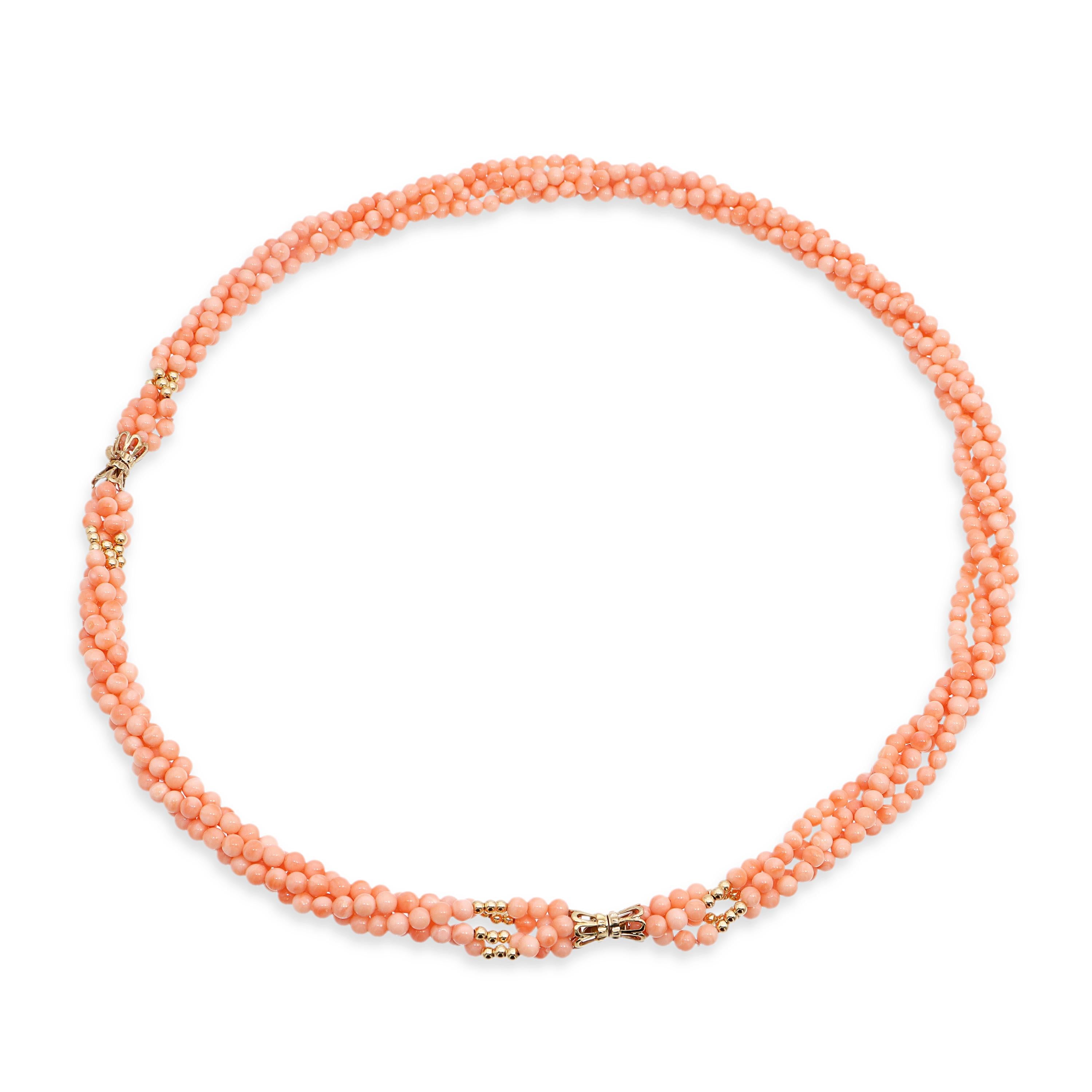 14k Yellow Gold Salmon Coral Multi-Strand Convertible Necklace & Bracelet Set