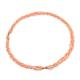 14k Yellow Gold Salmon Coral Multi-Strand Convertible Necklace & Bracelet Set