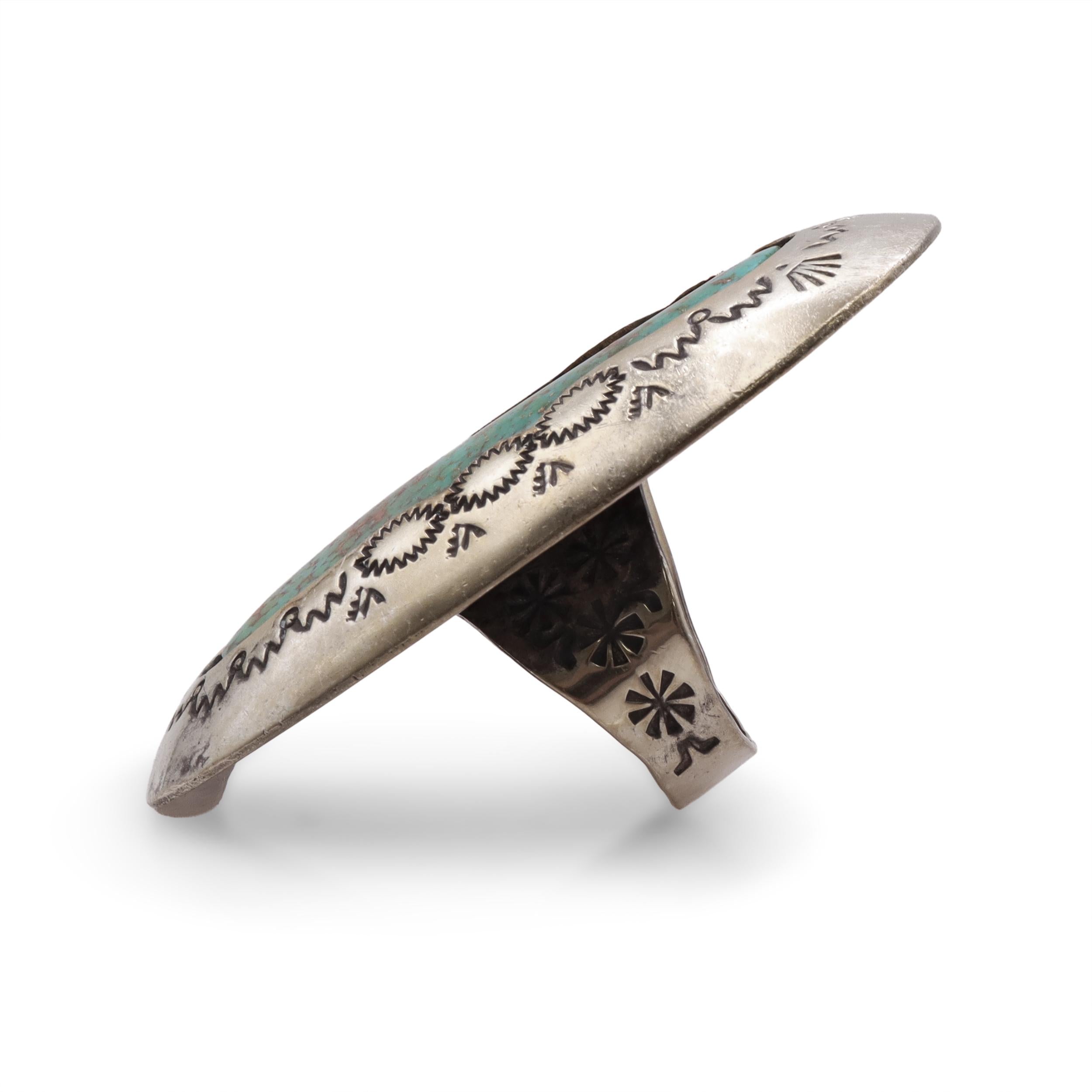 Vintage Teddy Goodluck Navajo Sterling Silver Turquoise Statement Ring