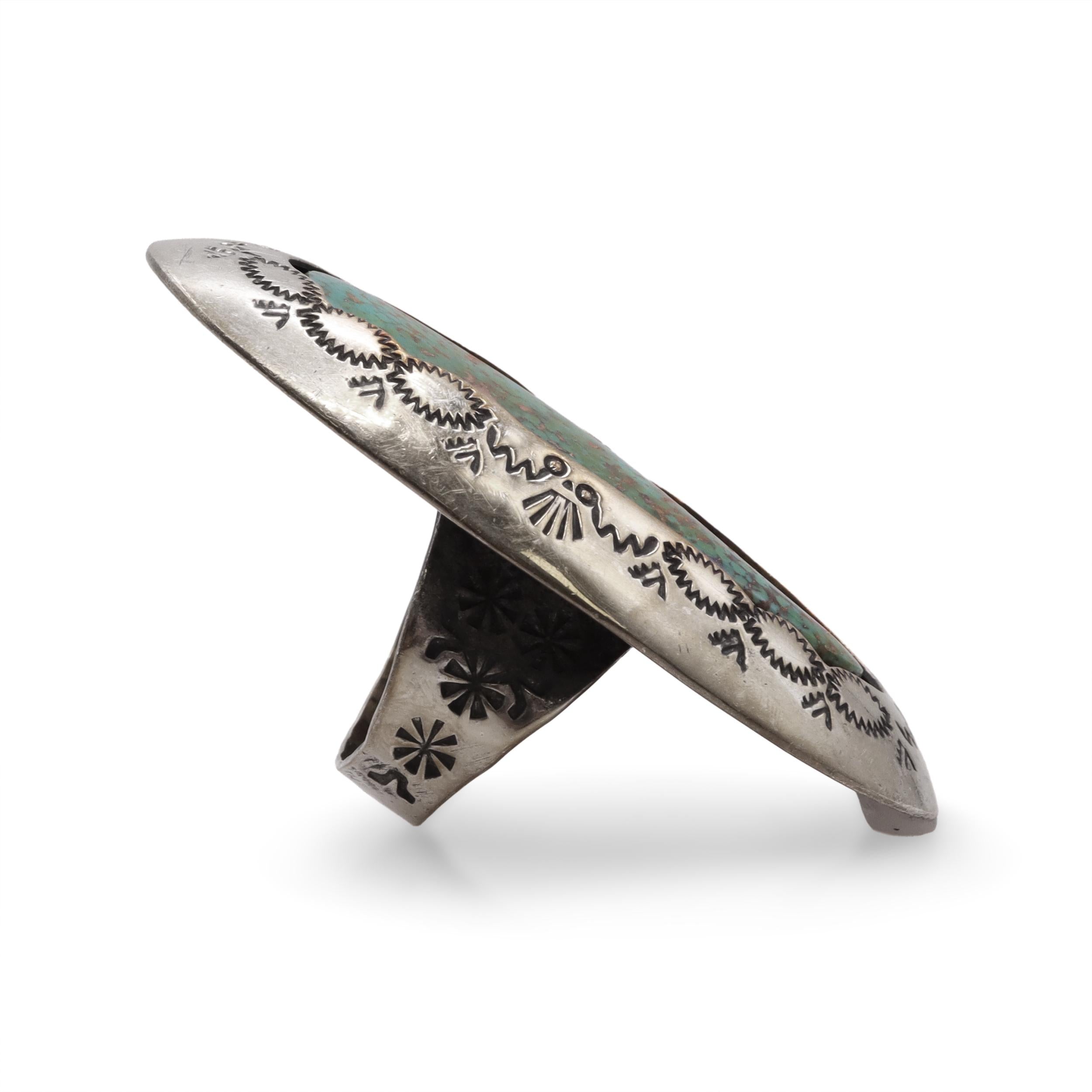 Vintage Teddy Goodluck Navajo Sterling Silver Turquoise Statement Ring
