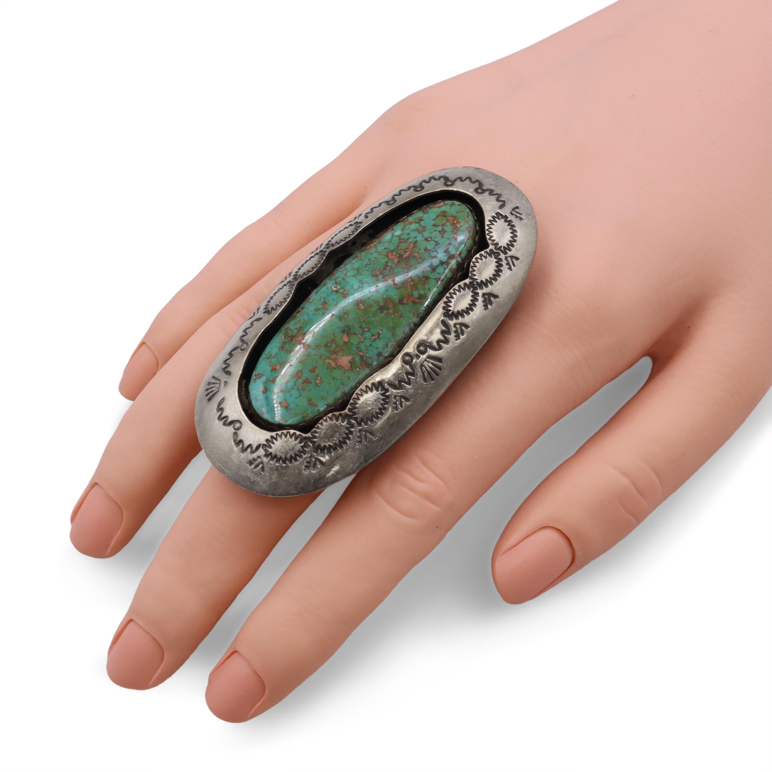 Vintage Teddy Goodluck Navajo Sterling Silver Turquoise Statement Ring