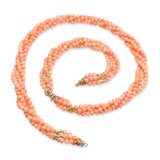 14k Yellow Gold Salmon Coral Multi-Strand Convertible Necklace & Bracelet Set