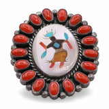 Vintage J. Duboise Sterling Silver Coral and Multistone Inlay Statement Ring