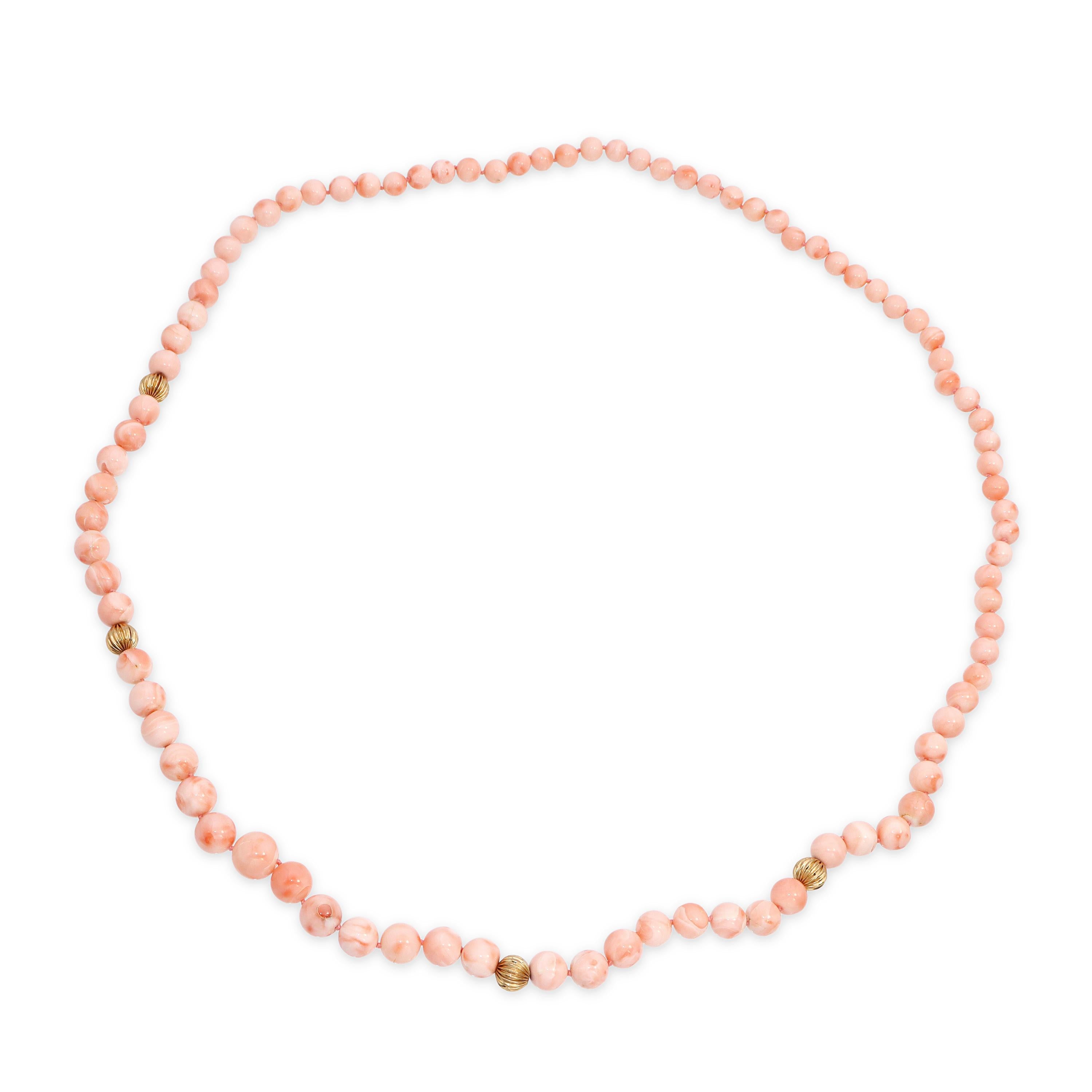 14k Yellow Gold Angel Skin Coral Graduated Bead Necklace