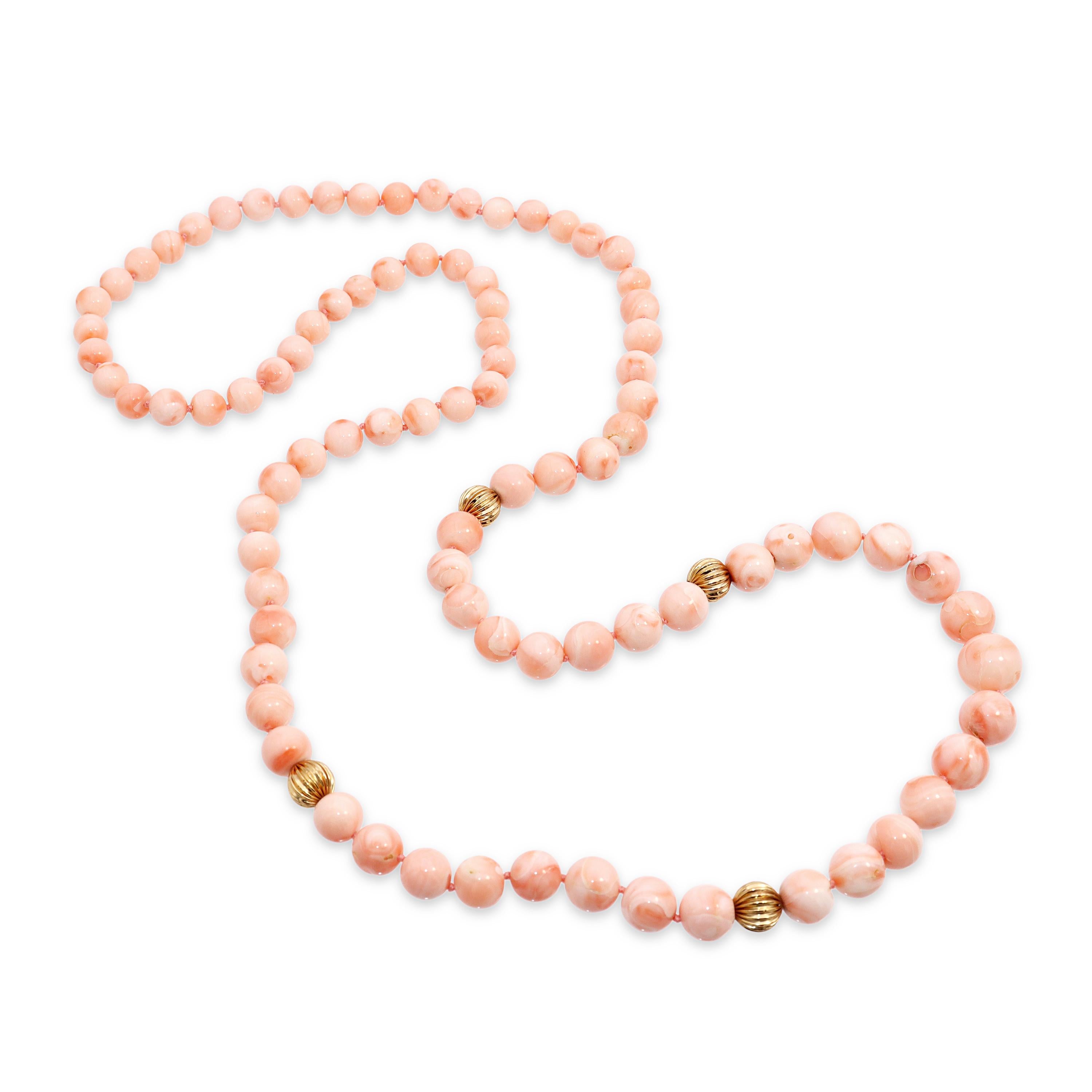 14k Yellow Gold Angel Skin Coral Graduated Bead Necklace