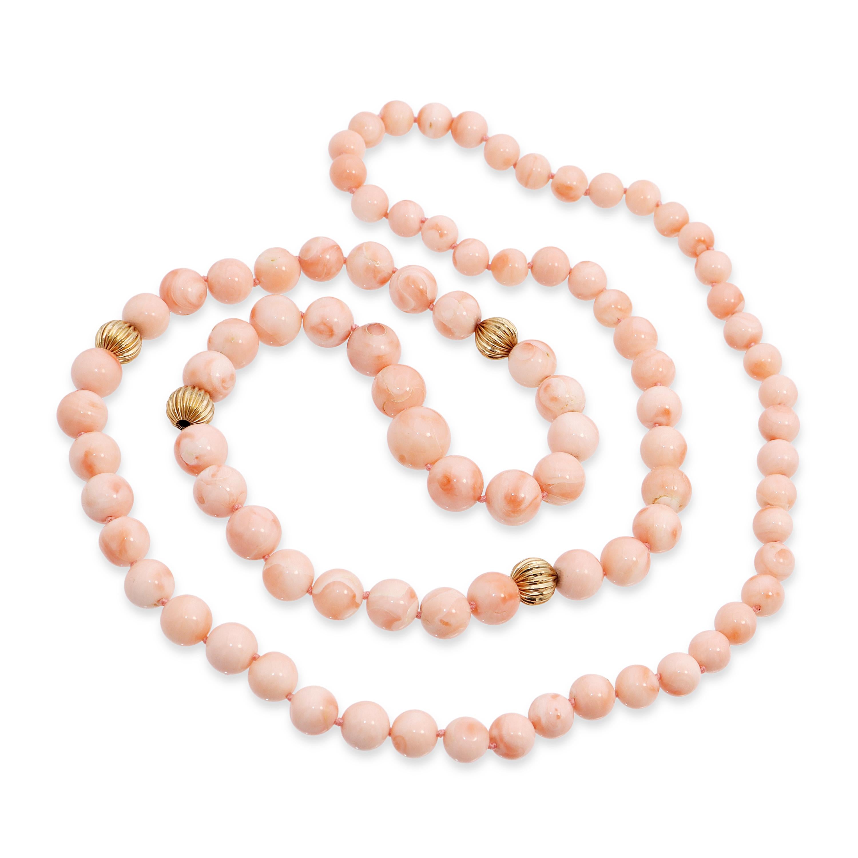 14k Yellow Gold Angel Skin Coral Graduated Bead Necklace
