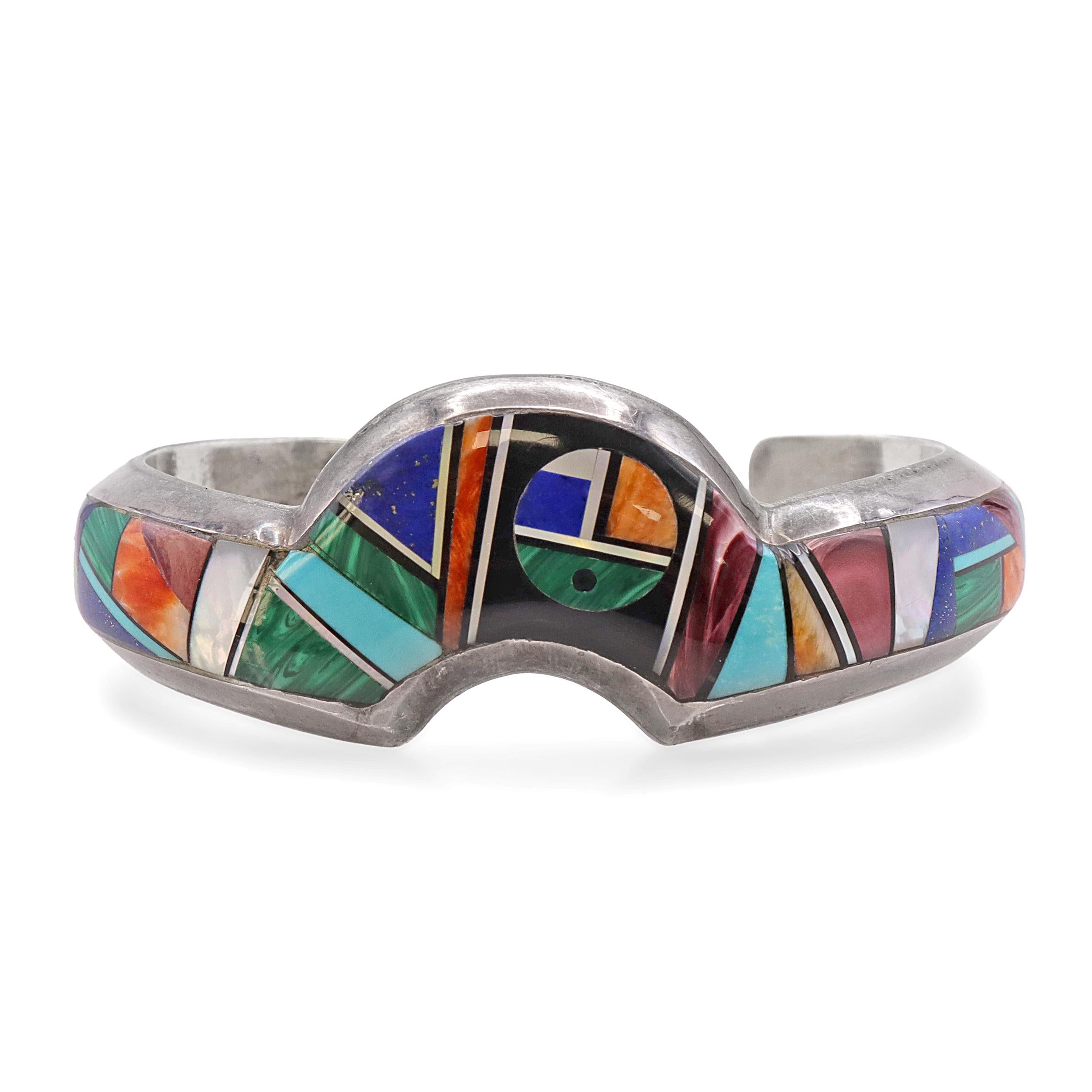 Alvin Yellowhorse Navajo Sterling Silver Multistone Inlay Cuff Bracelet