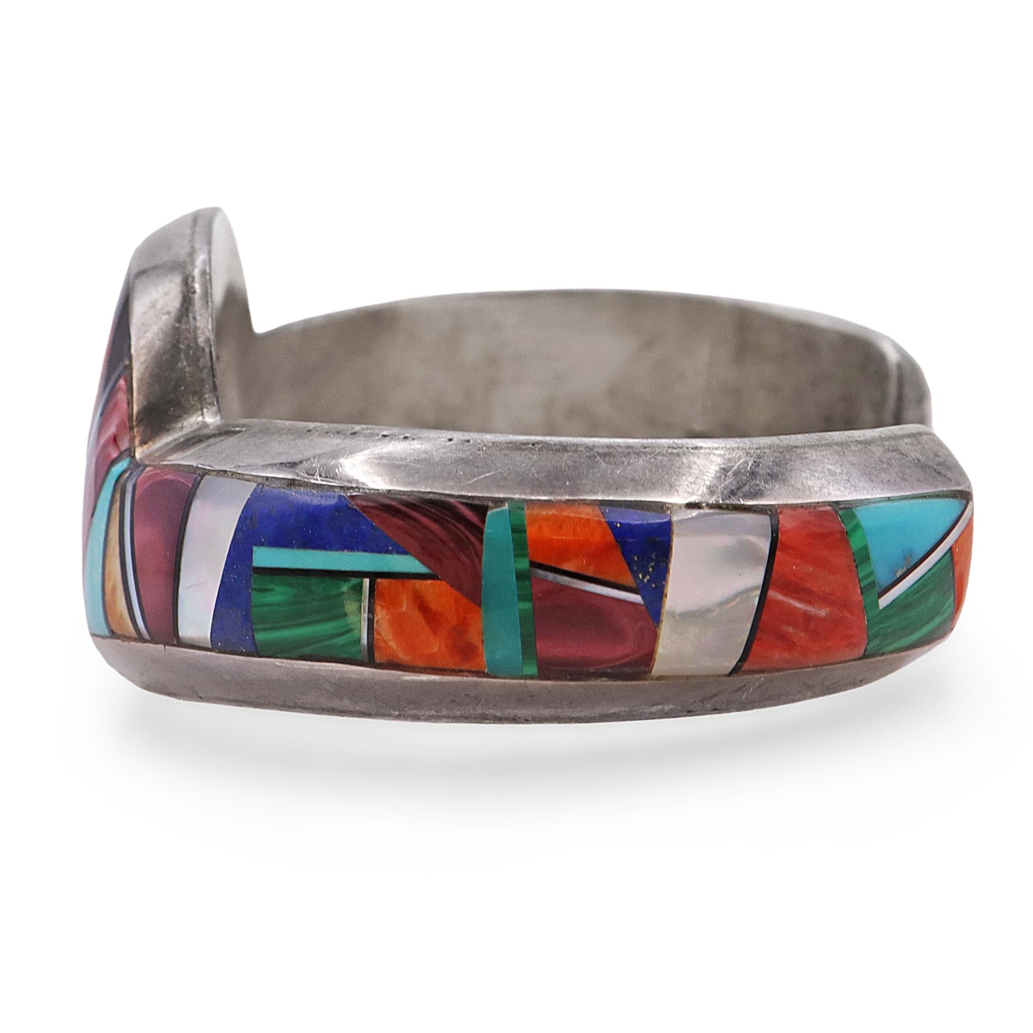 Alvin Yellowhorse Navajo Sterling Silver Multistone Inlay Cuff Bracelet