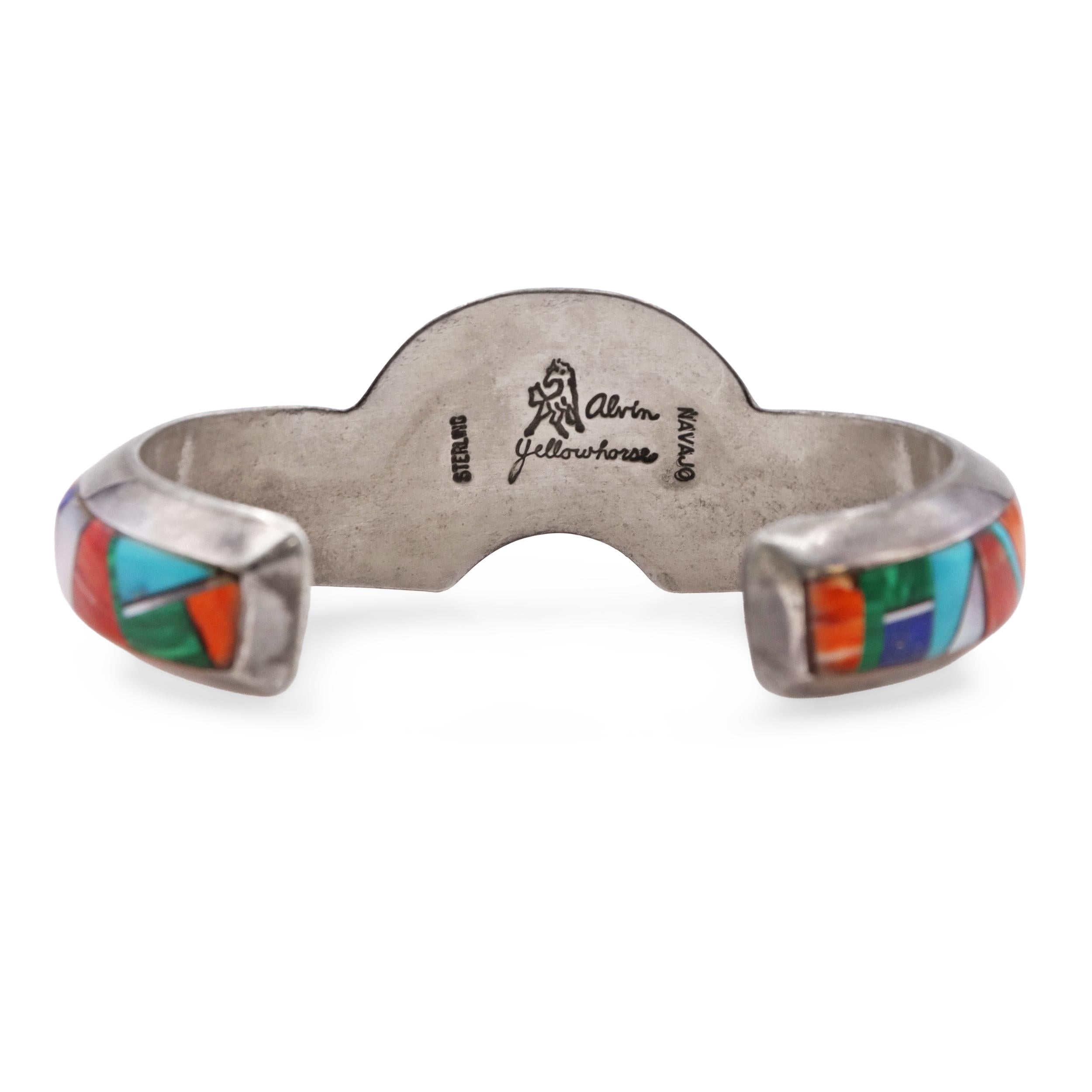 Alvin Yellowhorse Navajo Sterling Silver Multistone Inlay Cuff Bracelet