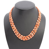 14k Yellow Gold Salmon Coral Triple-Strand Ribbed Bead Necklace