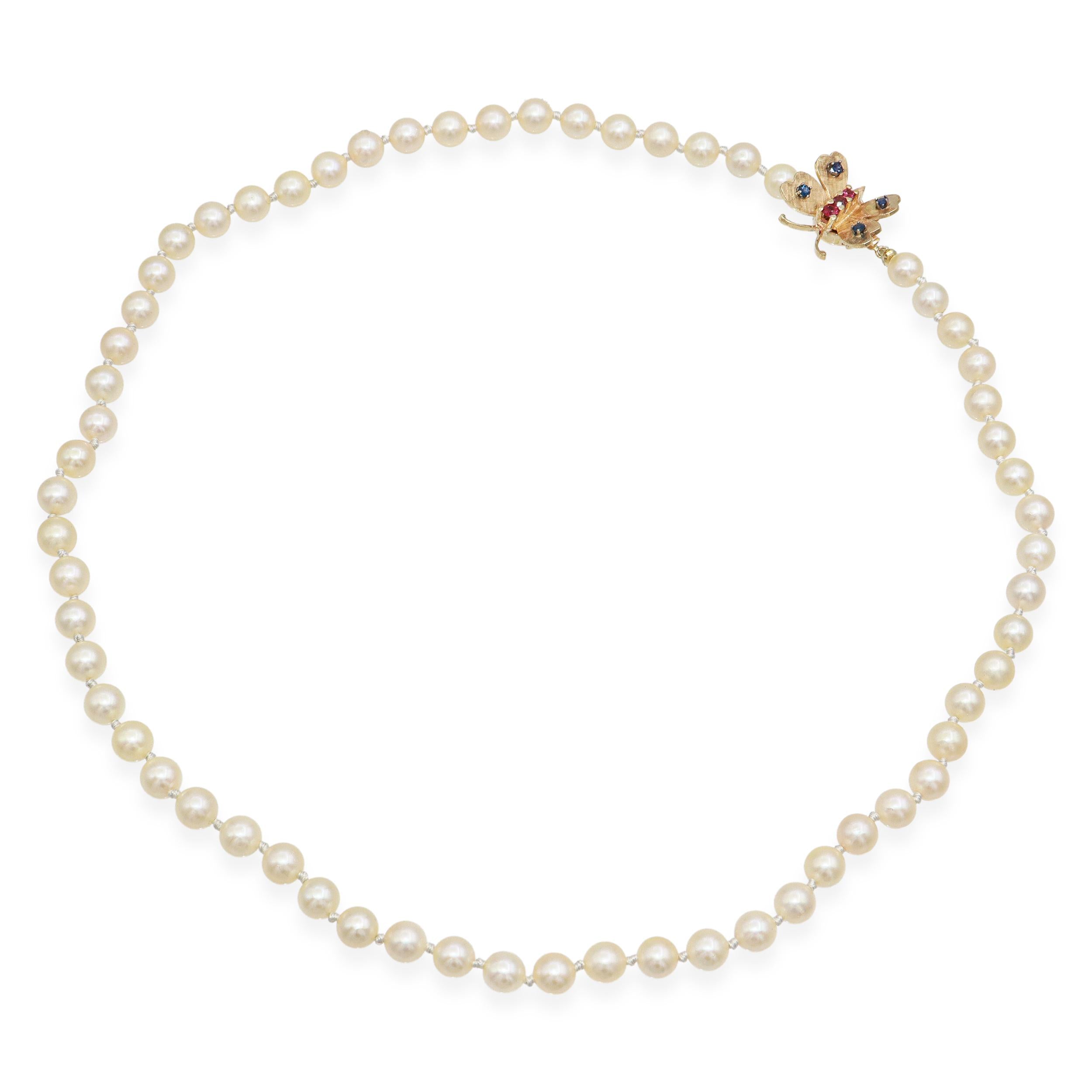 Cultured Pearl Necklace with 14k Yellow Gold Butterfly Clasp