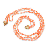 14k Yellow Gold Salmon Coral Triple-Strand Ribbed Bead Necklace