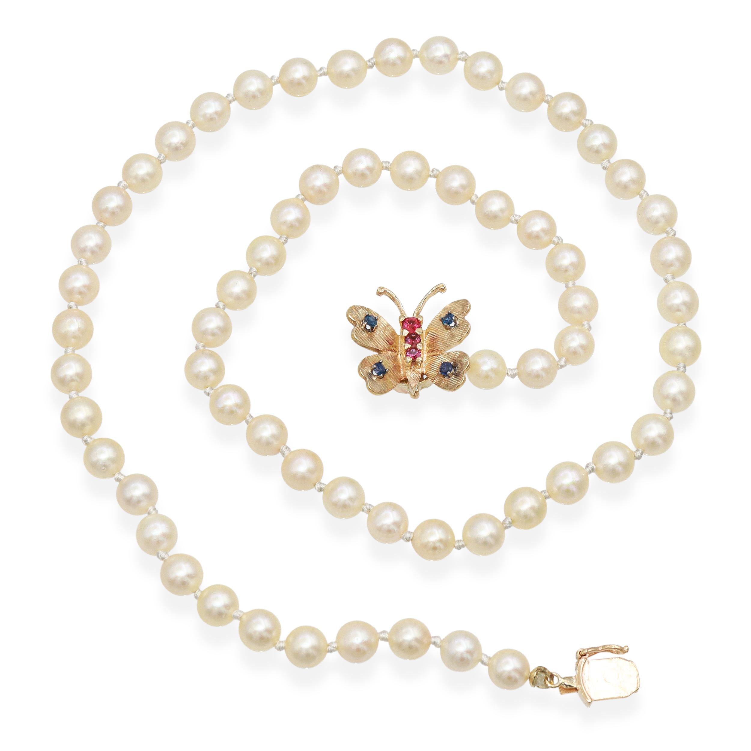 Cultured Pearl Necklace with 14k Yellow Gold Butterfly Clasp
