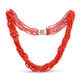 14k Yellow Gold Red Coral Multi-Strand Beaded Necklace