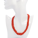 14k Yellow Gold Red Coral Multi-Strand Beaded Necklace