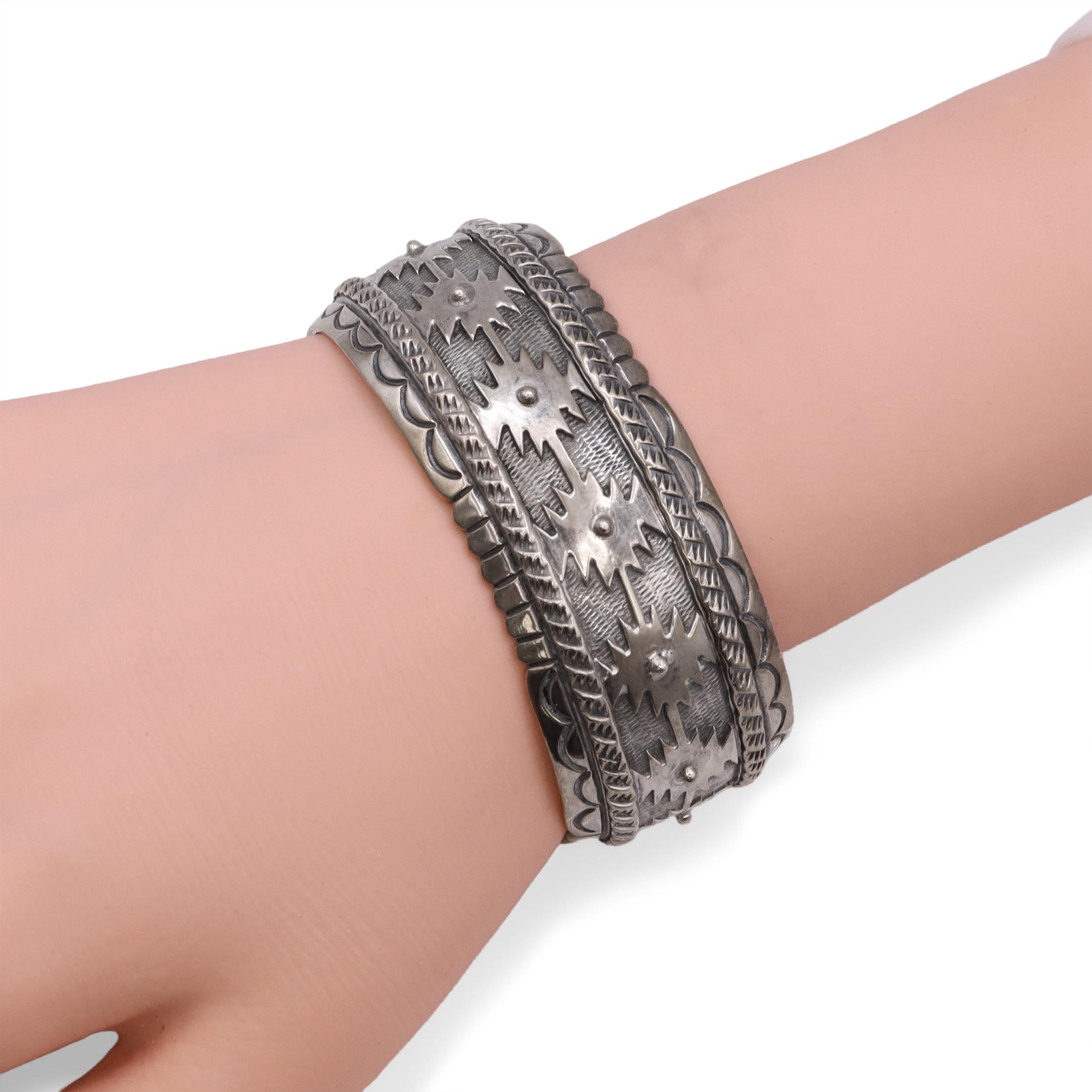 Southwestern Artist Signed Sterling Silver Geometric Cuff Bracelet