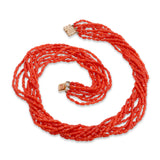 14k Yellow Gold Red Coral Multi-Strand Beaded Necklace