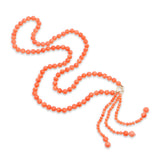 14k Yellow Gold Salmon Coral Beaded Tassel Necklace