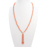 14k Yellow Gold Salmon Coral Beaded Tassel Necklace