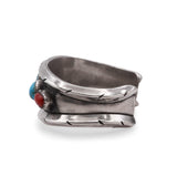 Vintage Navajo Sterling Silver Turquoise and Coral Cuff Bracelet
