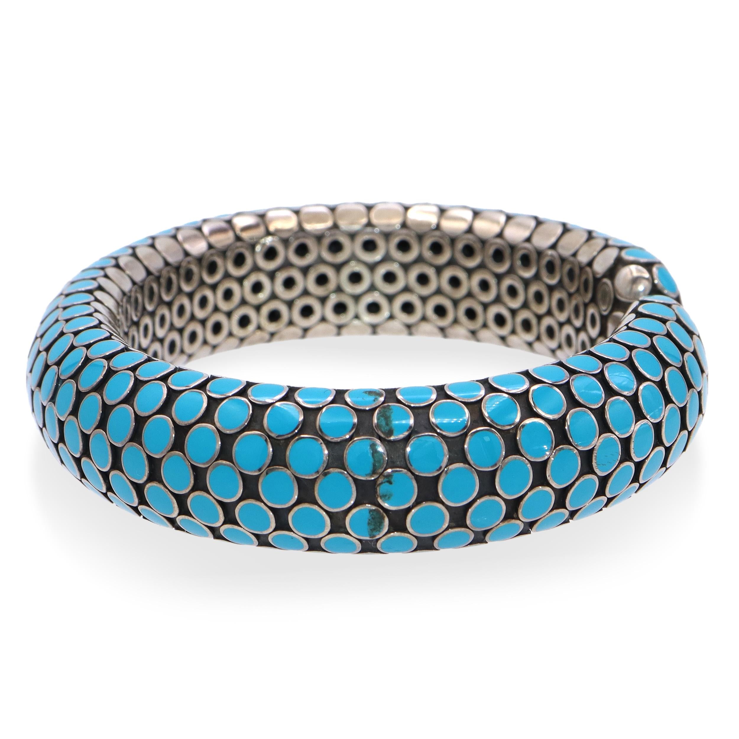 John Hardy Sterling Silver Turquoise Enamel Dot Flex Cuff Bracelet