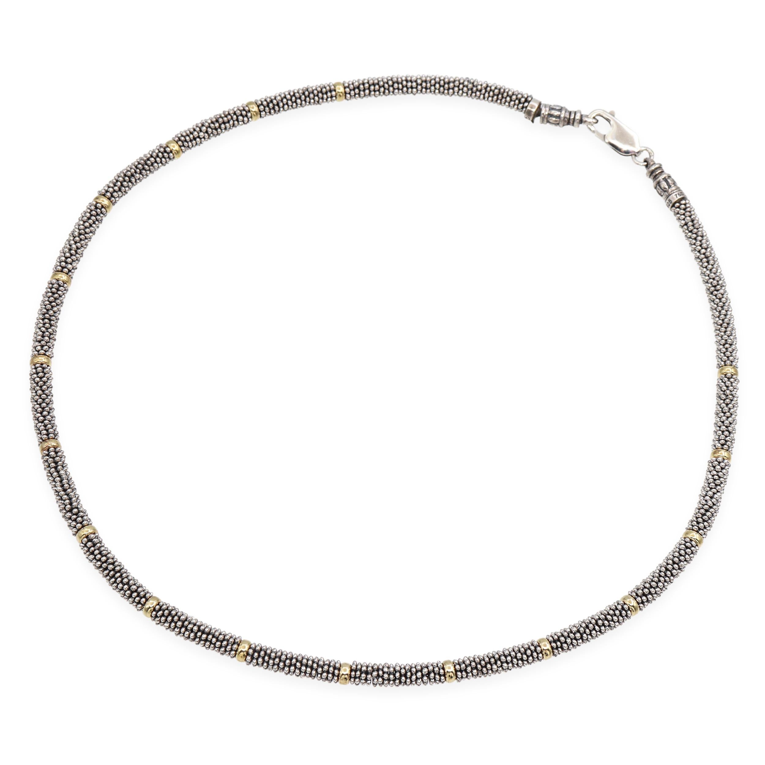 Lagos Caviar Sterling Silver and 18k Yellow Gold Beaded Link Necklace