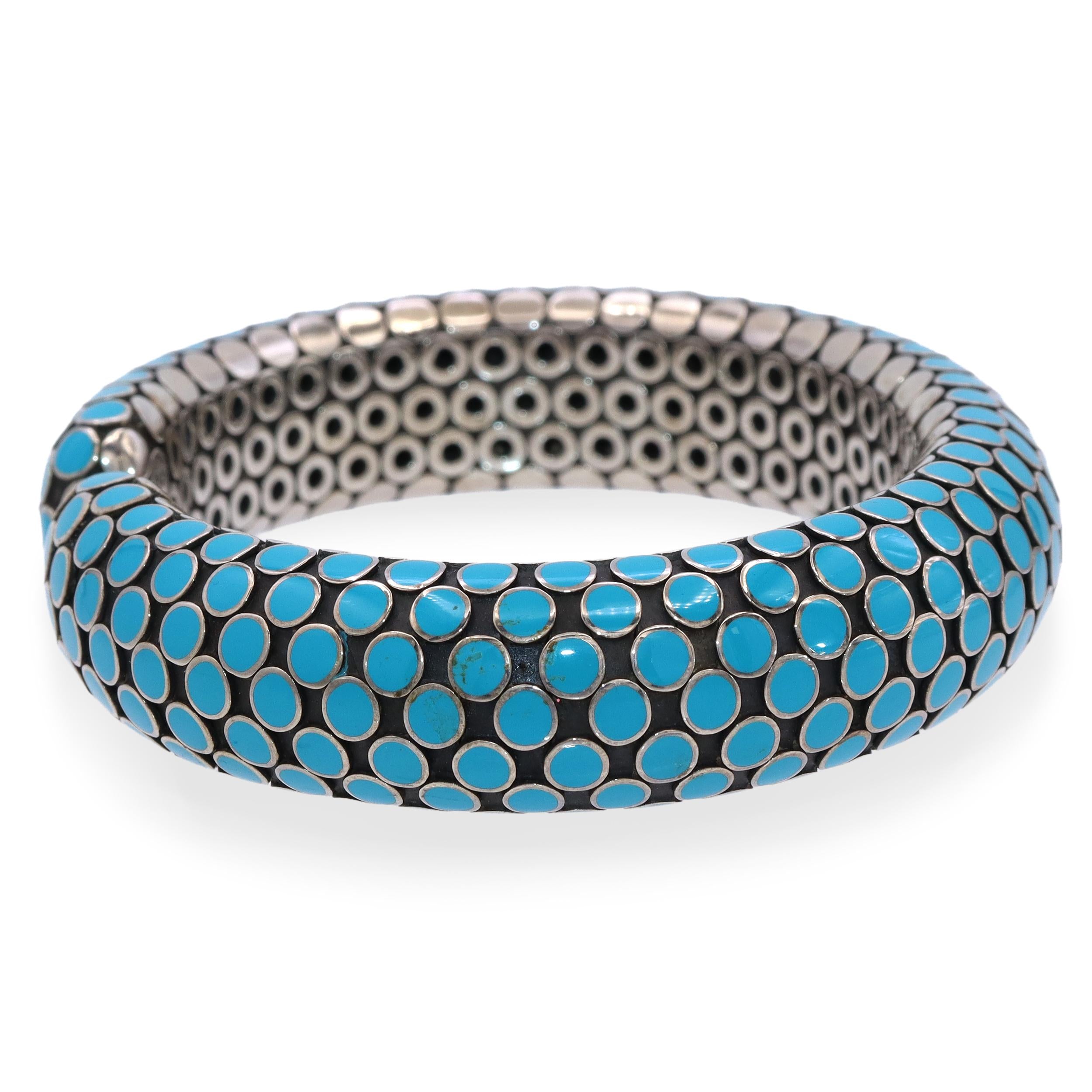 John Hardy Sterling Silver Turquoise Enamel Dot Flex Cuff Bracelet