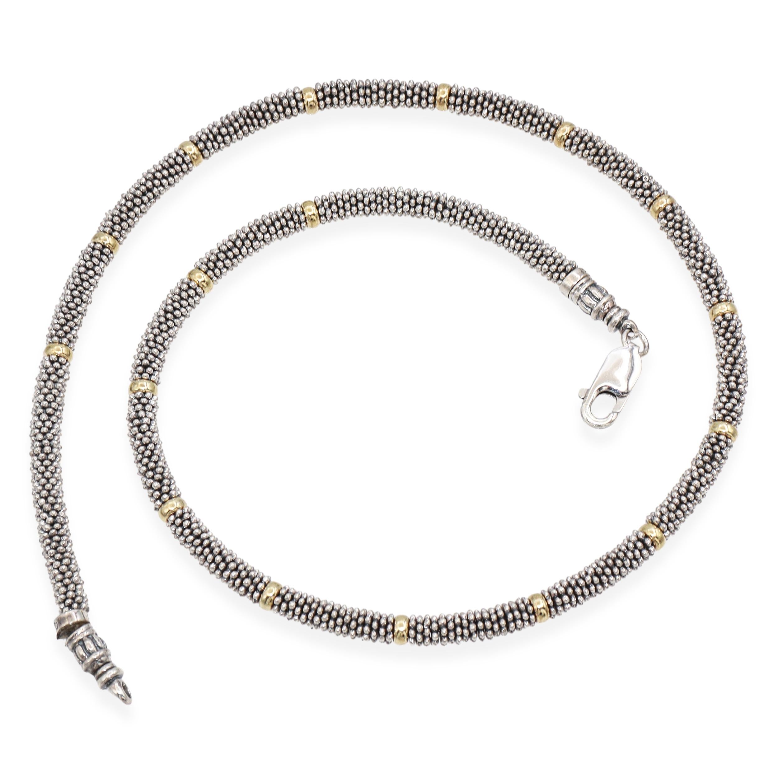 Lagos Caviar Sterling Silver and 18k Yellow Gold Beaded Link Necklace