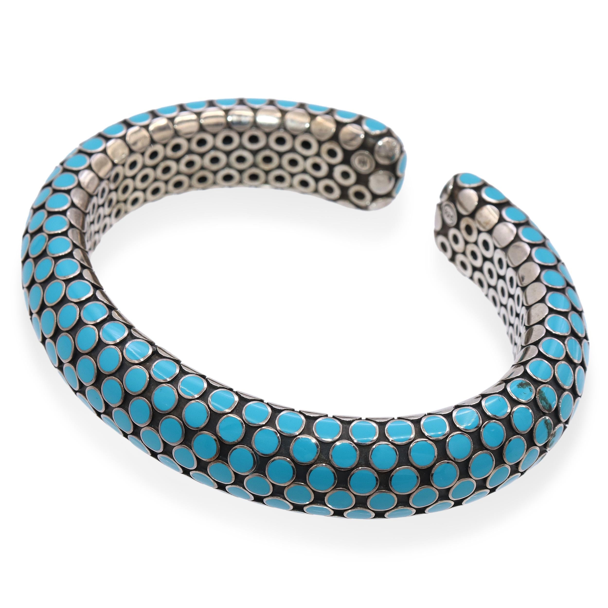 John Hardy Sterling Silver Turquoise Enamel Dot Flex Cuff Bracelet