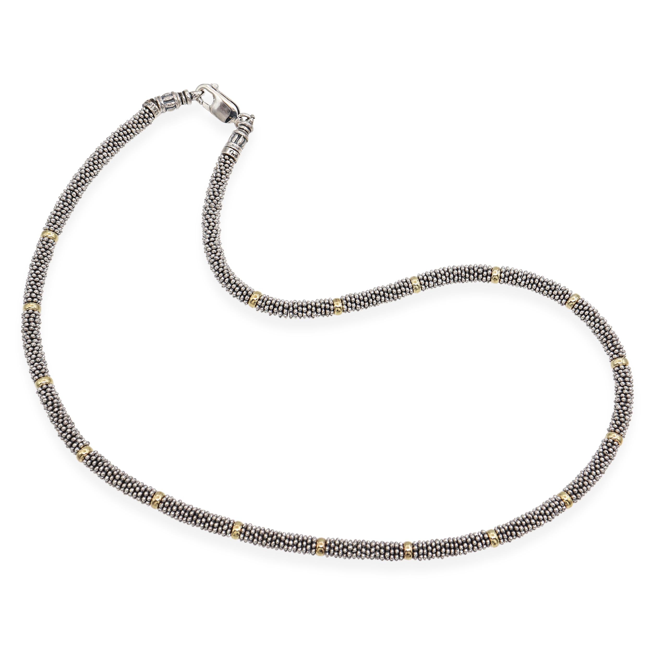 Lagos Caviar Sterling Silver and 18k Yellow Gold Beaded Link Necklace