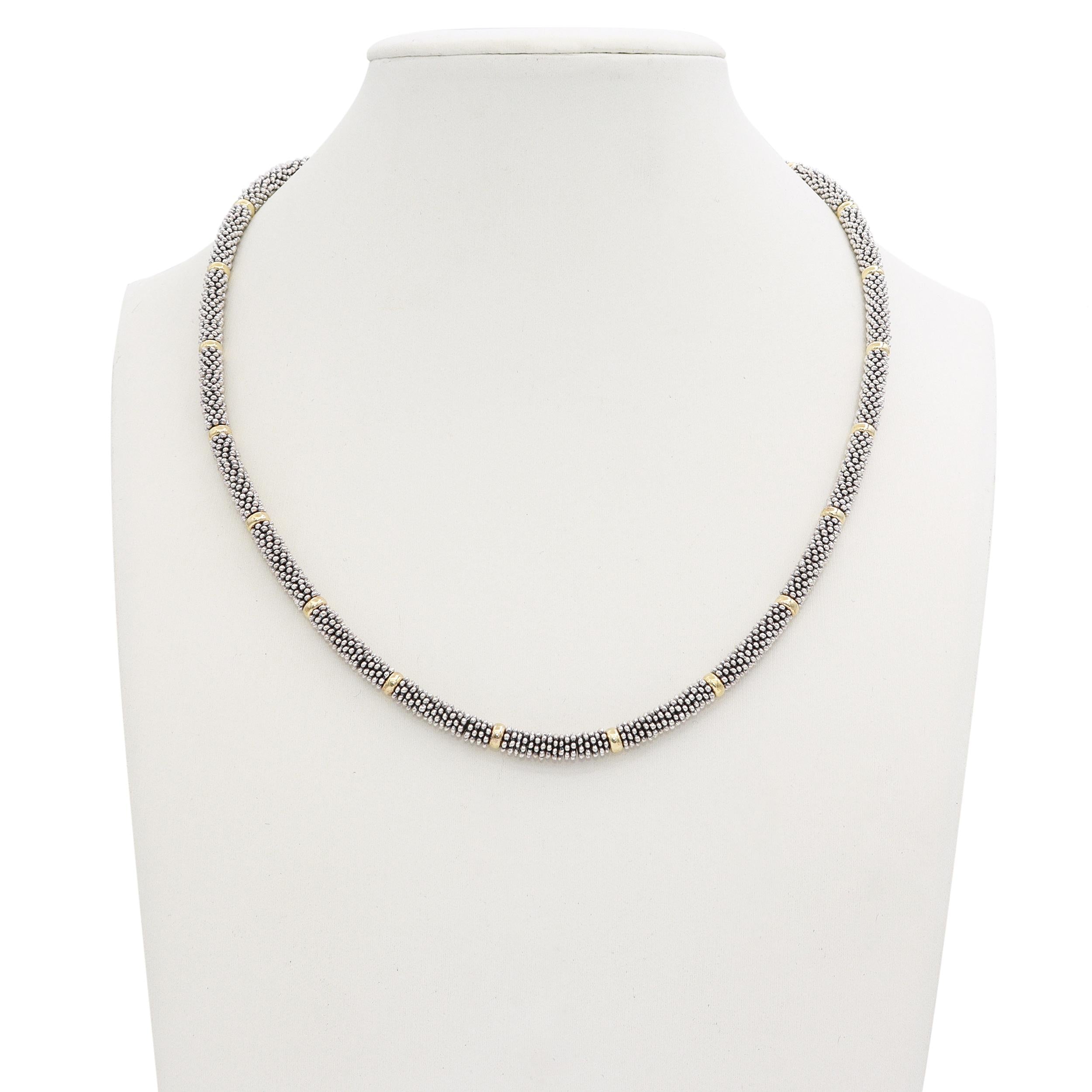 Lagos Caviar Sterling Silver and 18k Yellow Gold Beaded Link Necklace