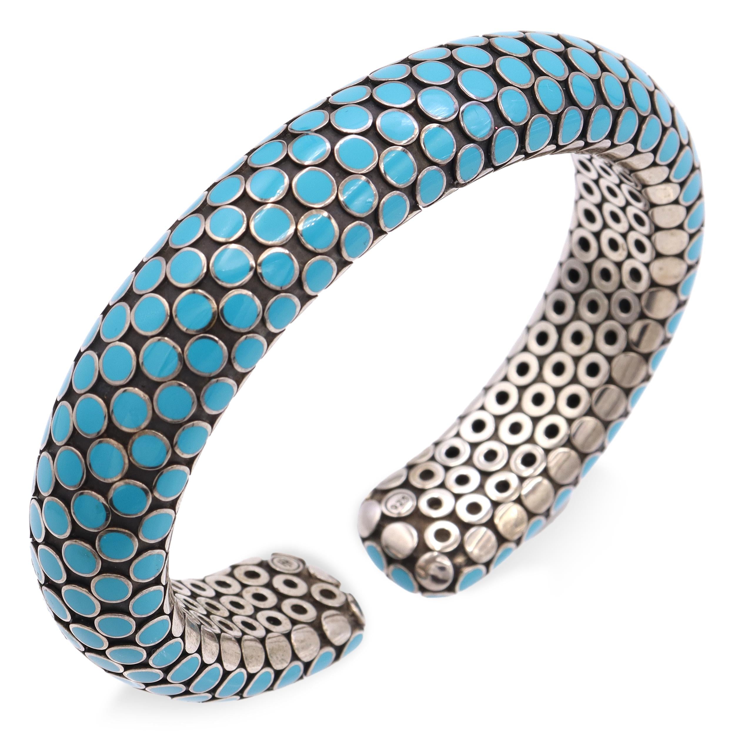John Hardy Sterling Silver Turquoise Enamel Dot Flex Cuff Bracelet