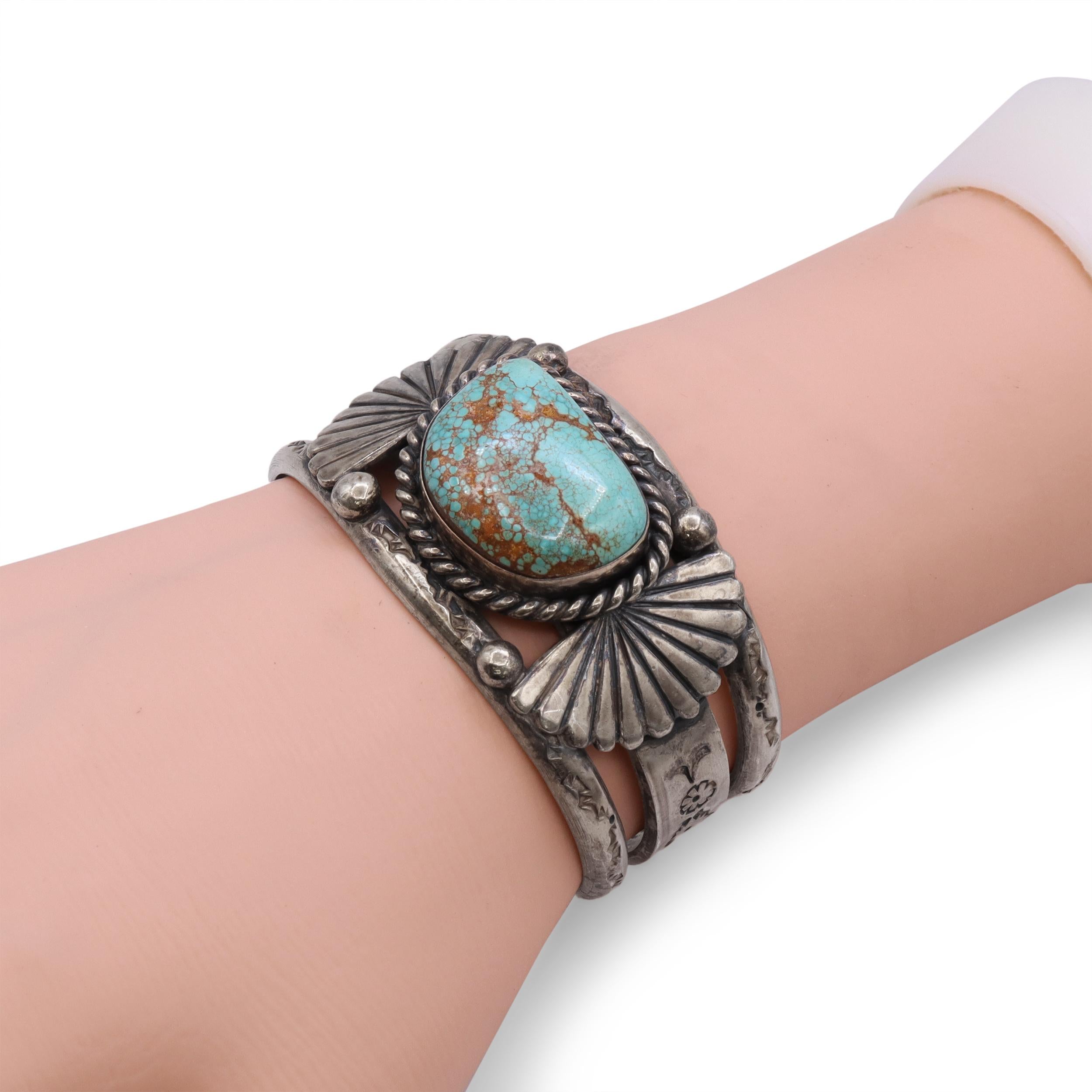 P. Wheeler Navajo Turquoise Sterling Silver Cuff Bracelet