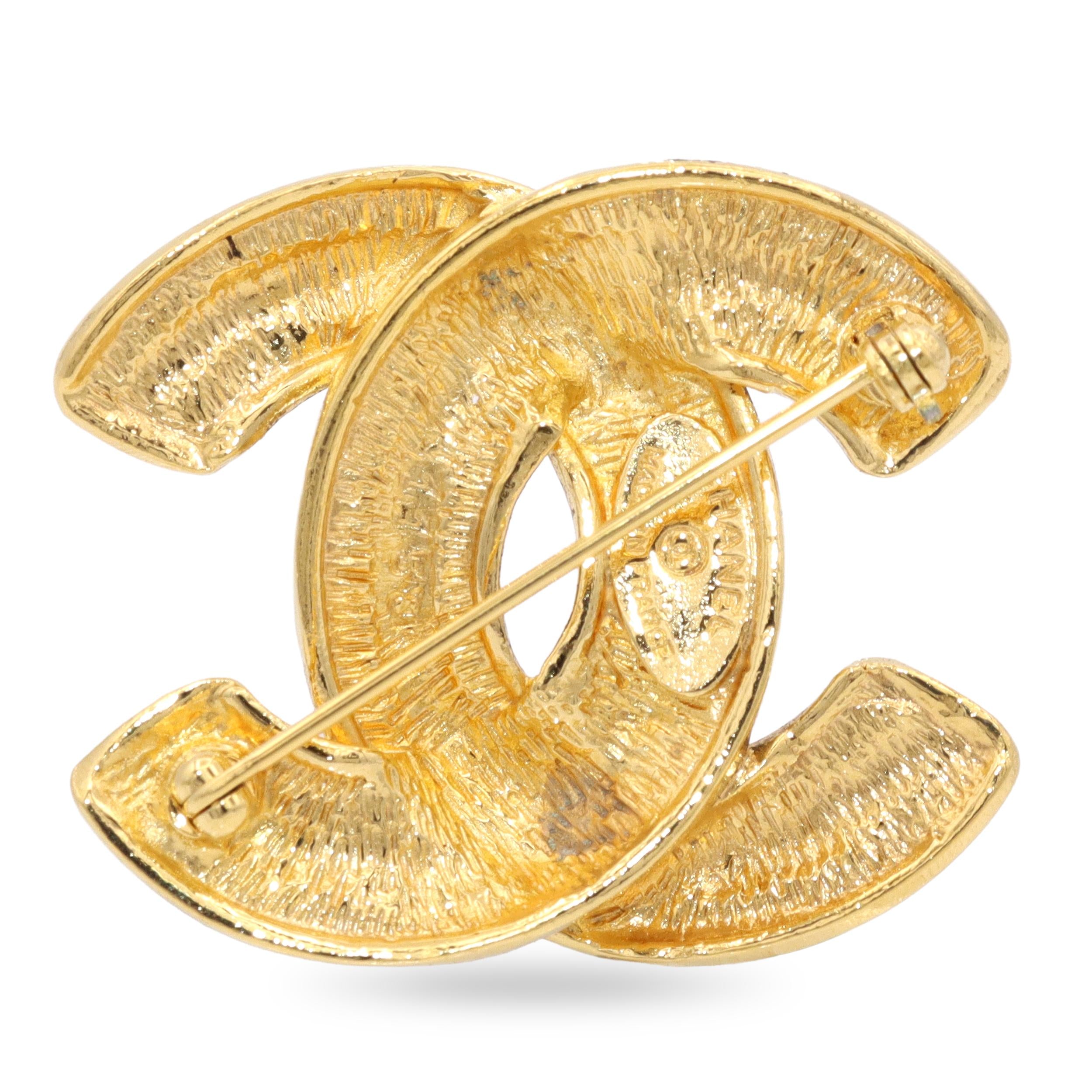 Vintage Chanel Gold Tone Quilted CC Logo Brooch Pin