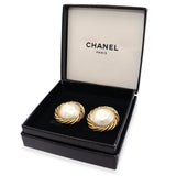 Vintage Chanel Faux Pearl Gold Tone Rope Clip-On Earrings