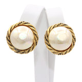 Vintage Chanel Faux Pearl Gold Tone Rope Clip-On Earrings