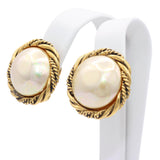 Vintage Chanel Faux Pearl Gold Tone Rope Clip-On Earrings